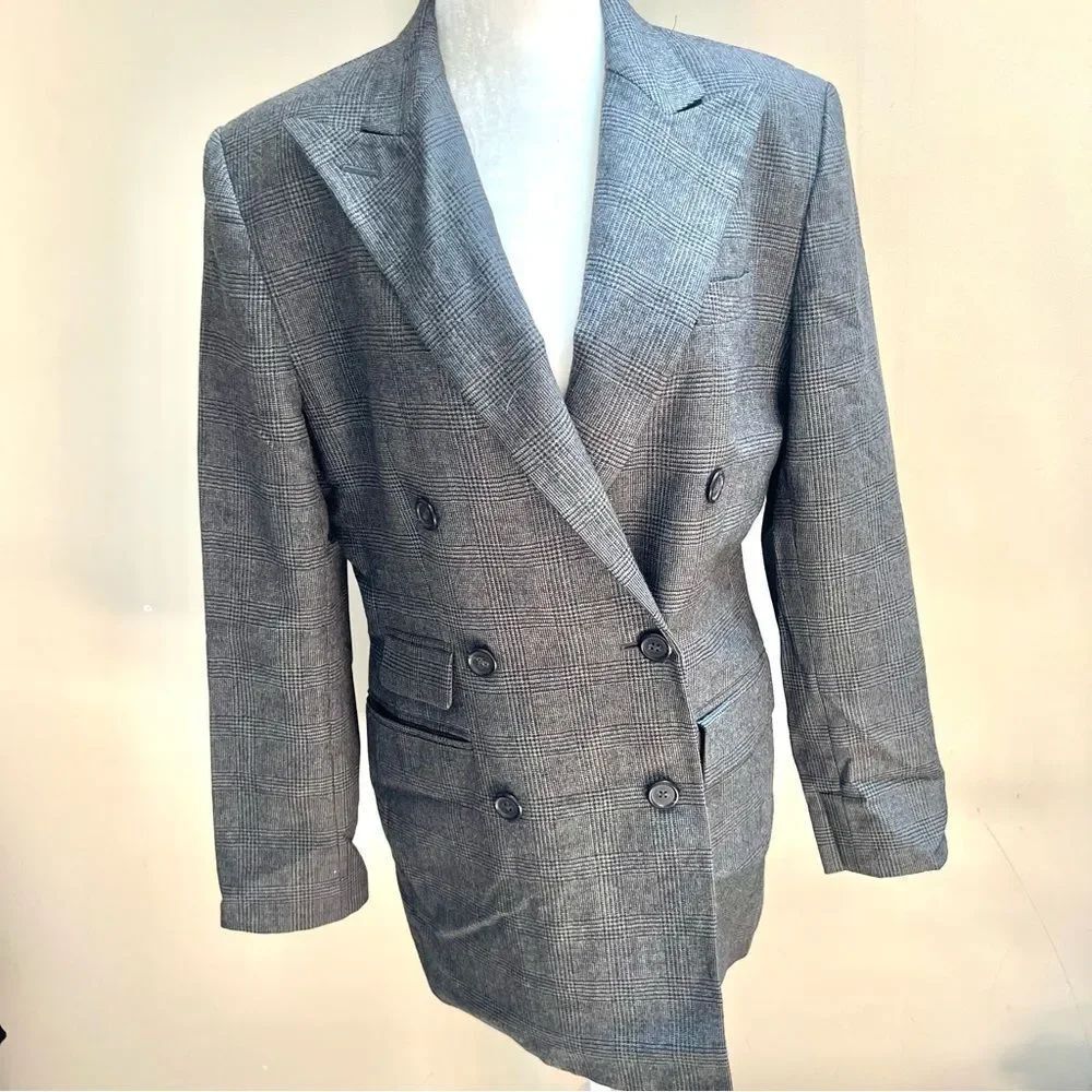 Ralph Lauren Double-Breasted Gray Plaid Blazer size 8
